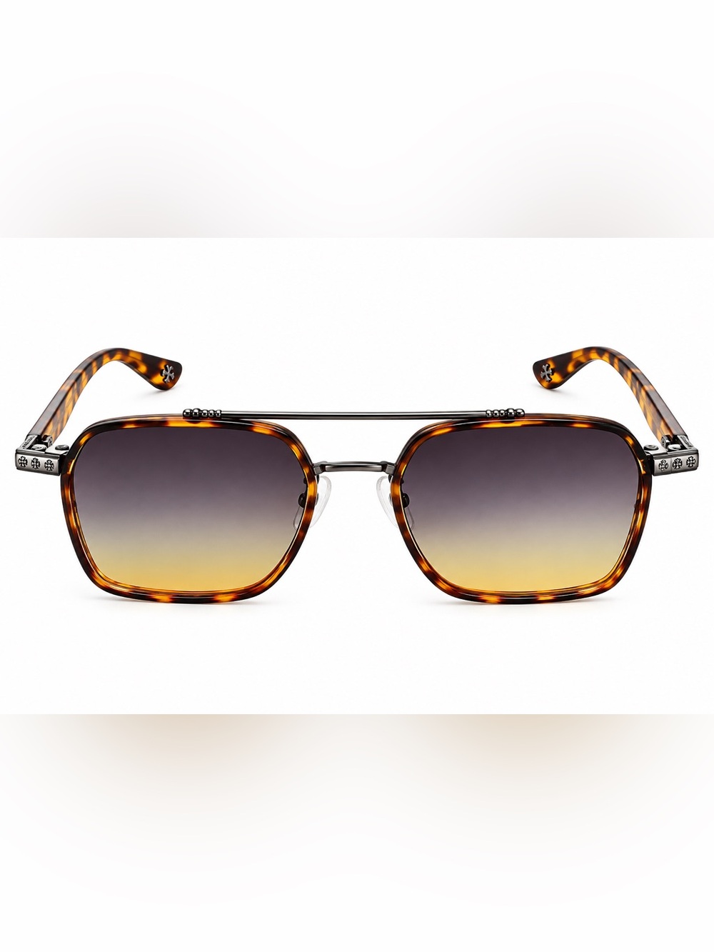 Vintage Oversized Tortoiseshell Double-Bridge Gradient Sunglasses Metal Detail